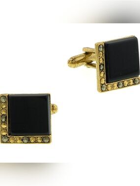 1928 Jewelry Mens Art Deco Style Black Onyx Gemstone Square Cufflinks